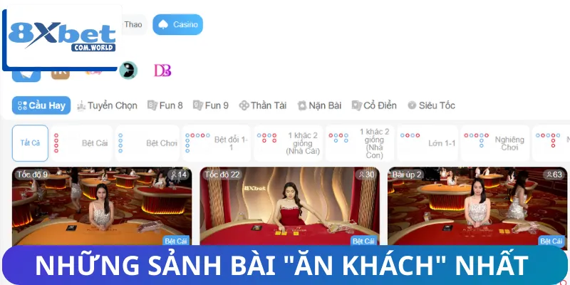 Người Chơi Đánh Giá Sảnh Bài 8XBET Thế Nào - Review Chi Tiết 3 Các sảnh bài có lượt truy cập cao từ hội viên giải trí